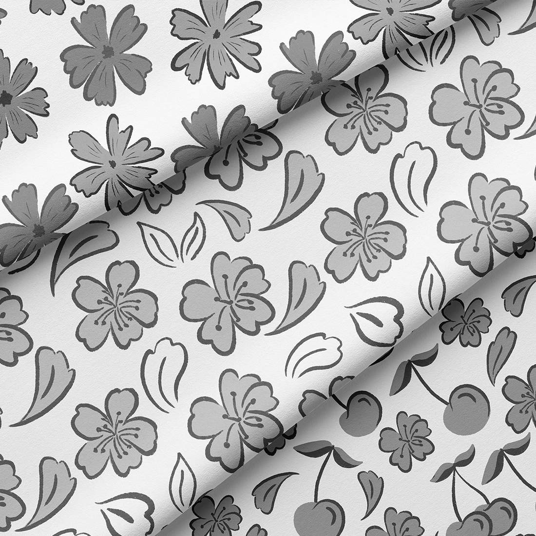 Blossoms Black and White Floral Papers preview image.