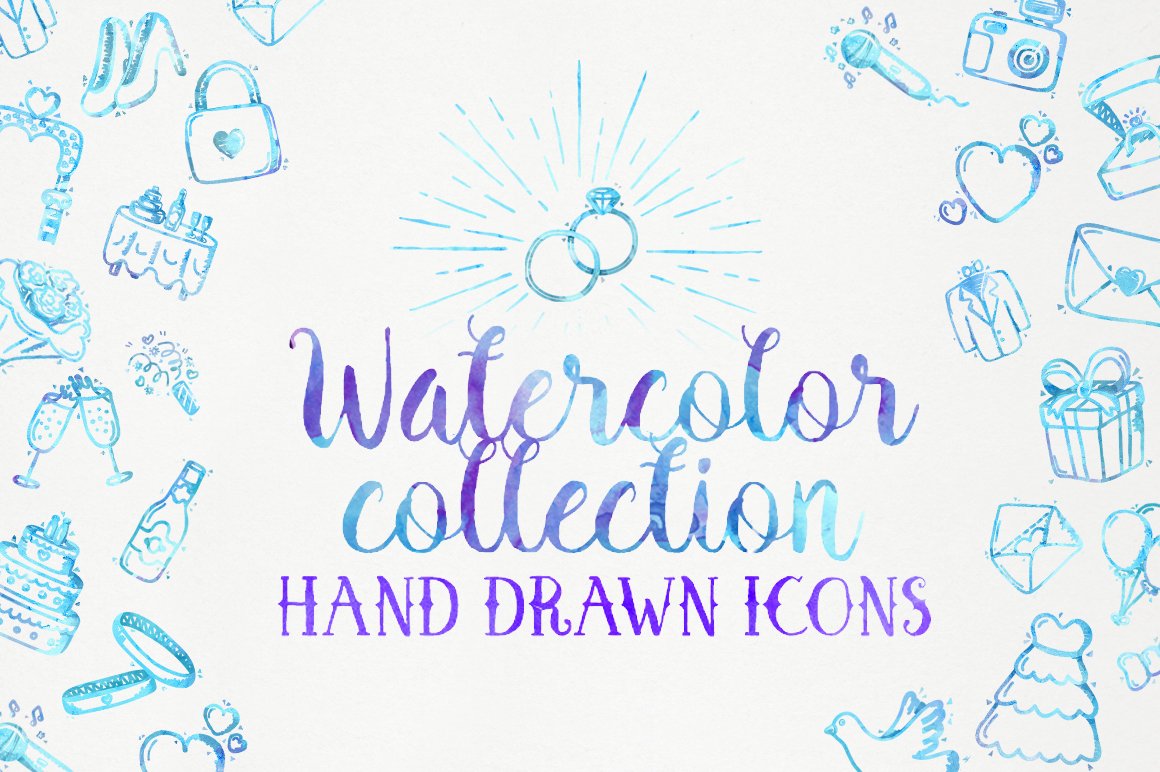 Wedding icons - Watercolor set cover image.