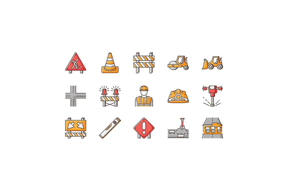 20 03 24 road works icon set color 3 870