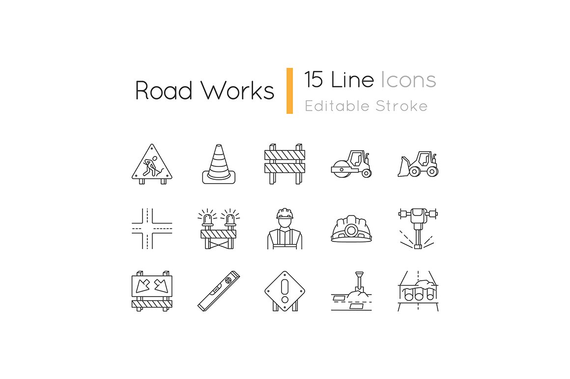 20 03 24 road works icon set editable stroke 3 404