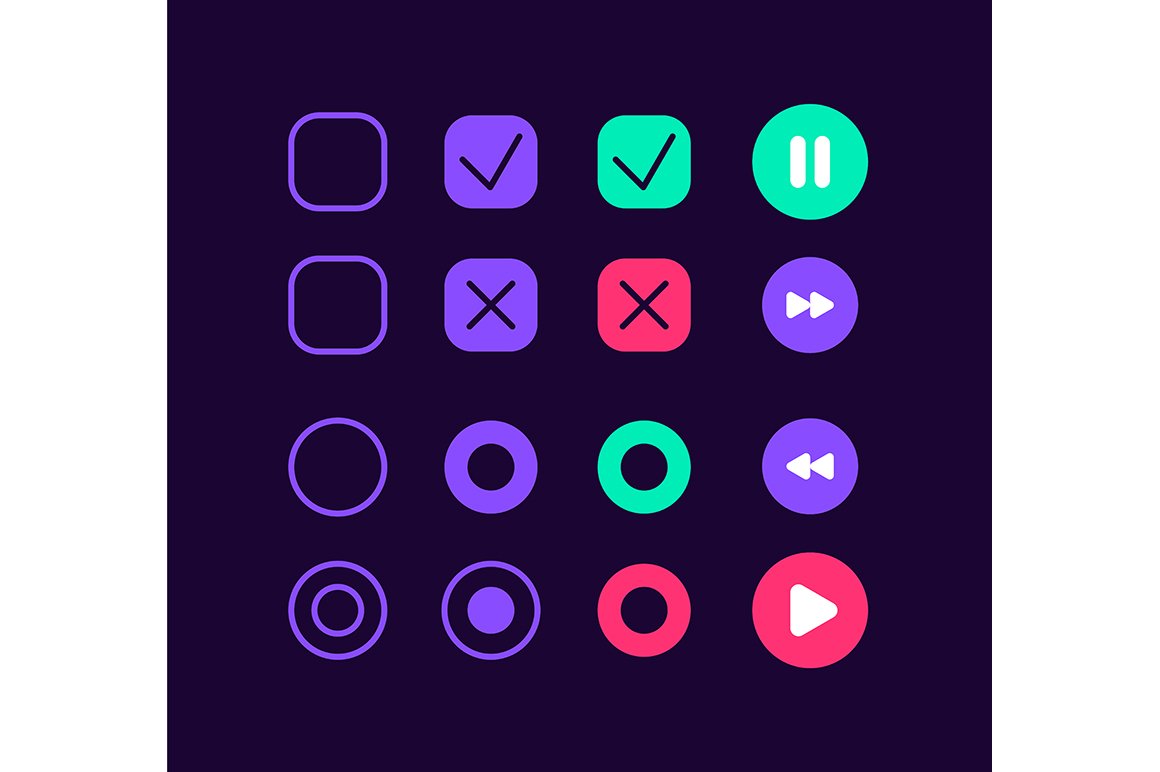 MP3 player buttons UI elements kit cover image.