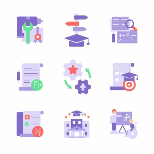 Student life vector flat color icons cover image.