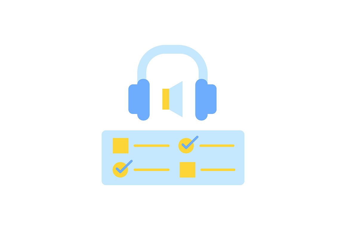 Audio course vector flat color icon cover image.