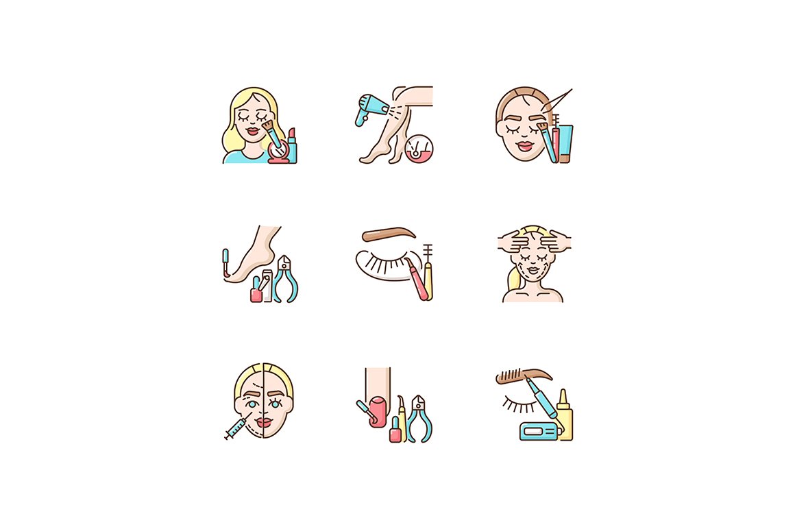 Beauty parlor RGB color icons set cover image.