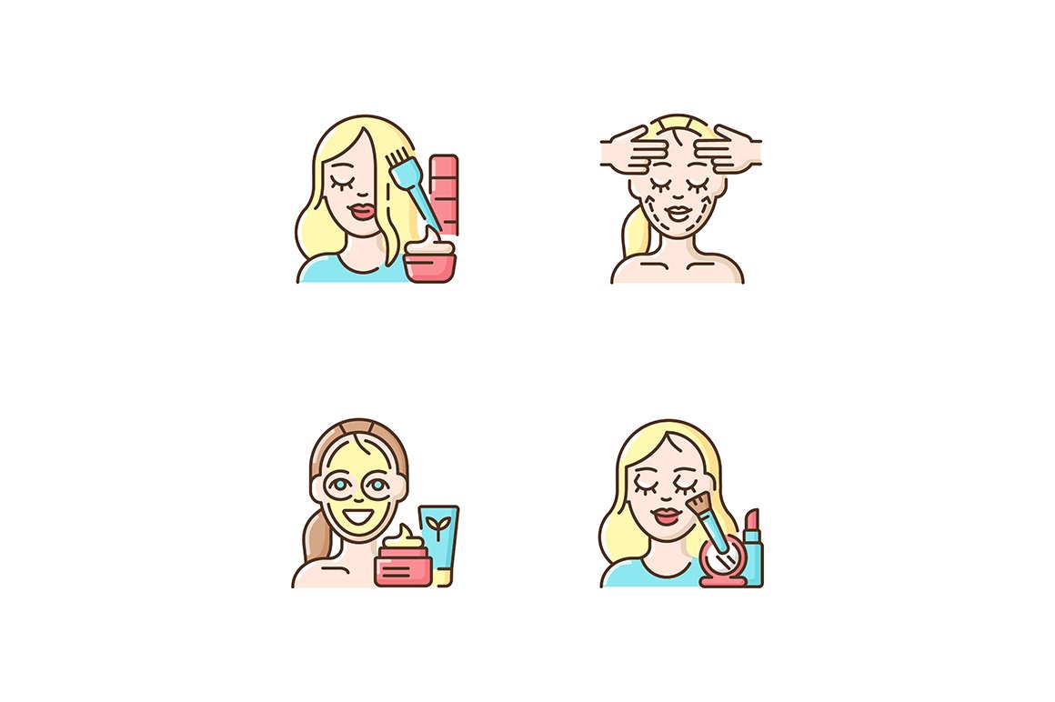 Women beauty procedures RGB icons cover image.