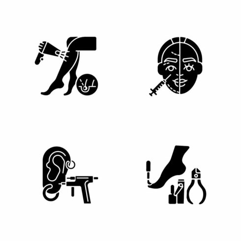 Beauty procedures glyph icons set cover image.