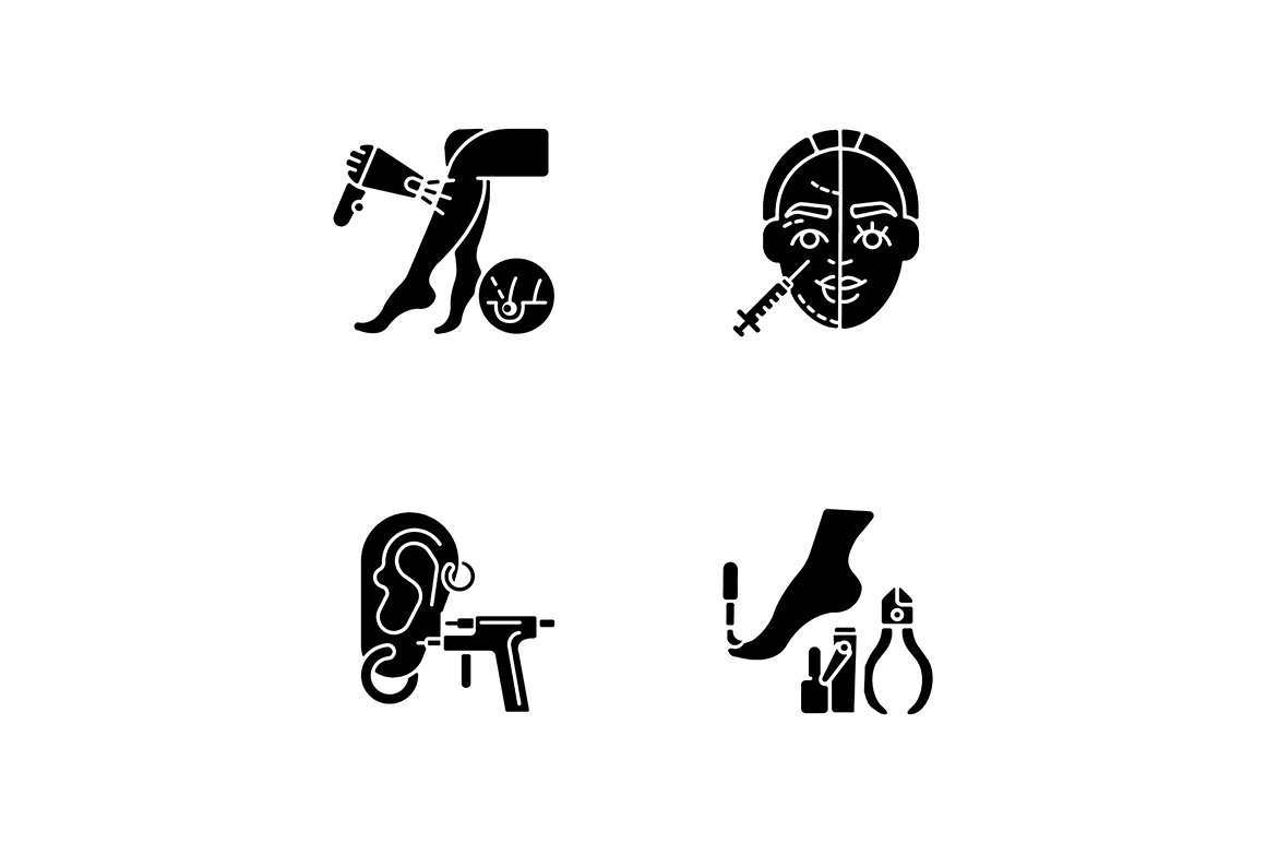 Beauty procedures glyph icons set cover image.