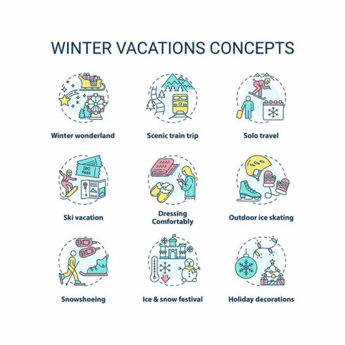 Winter vacations concept icons set cover image.