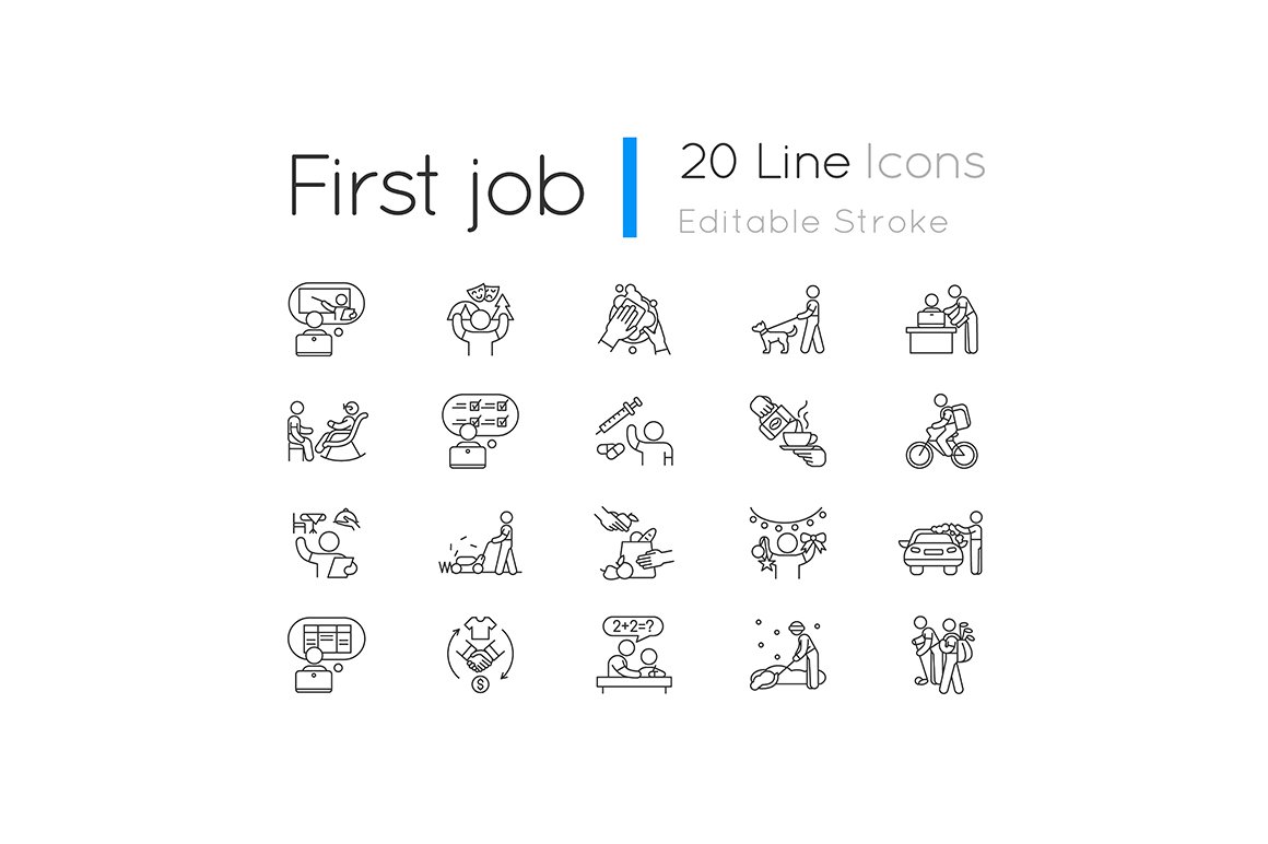 20 10 15 first job icons editable stroke 21 327