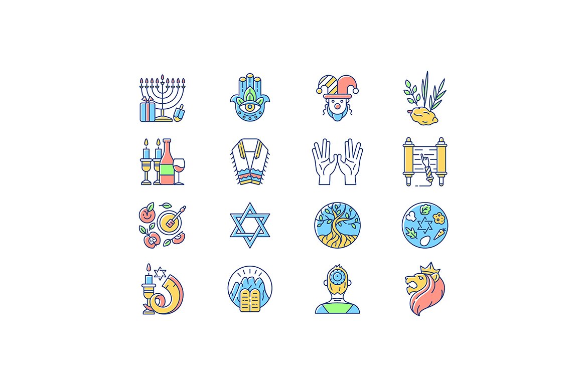 Jewish holidays RGB color icons set cover image.