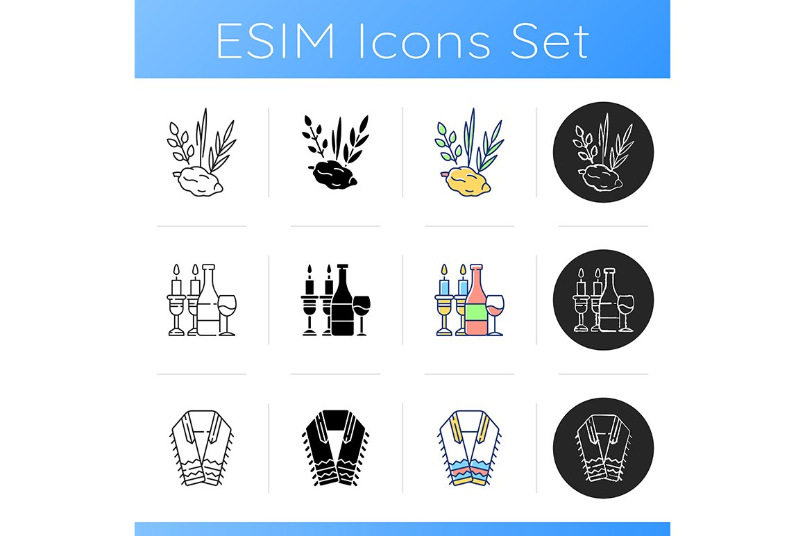 Judaism symbols icons set cover image.