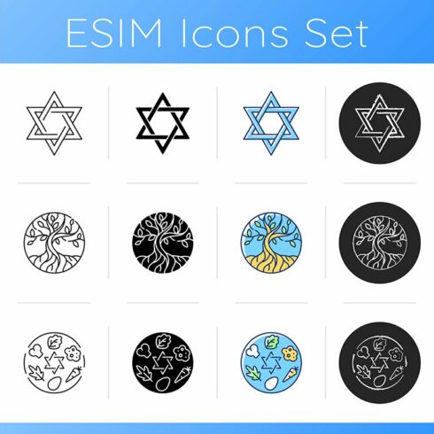 Judaism signs icons set cover image.