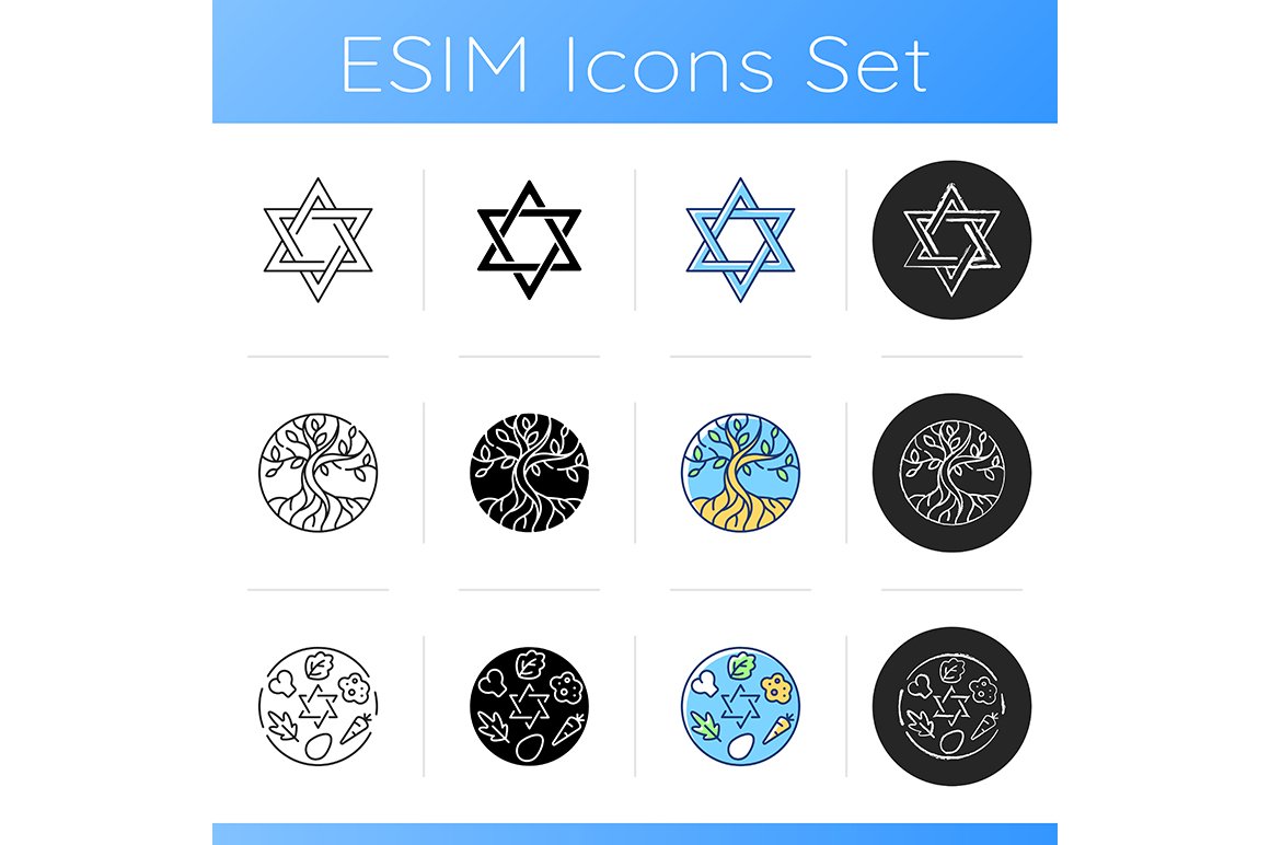 Judaism signs icons set cover image.