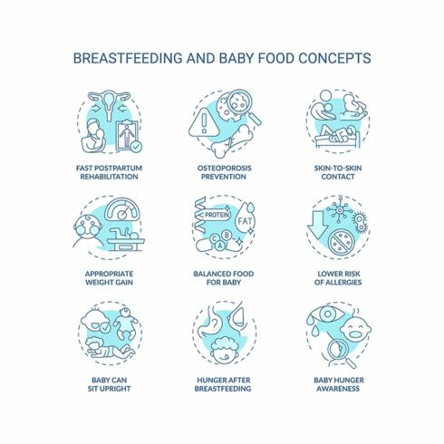 Breastfeeding and baby food icons cover image.
