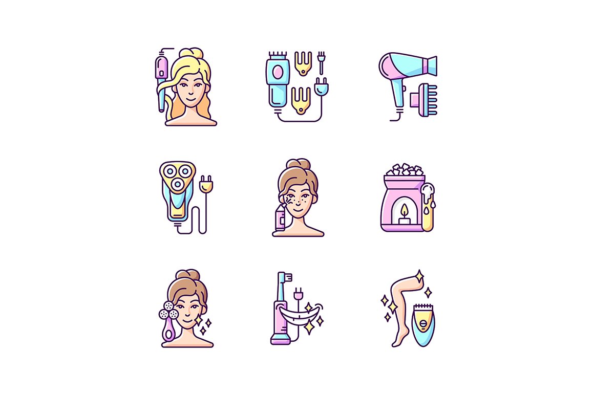 Skincare routine RGB color icons set cover image.