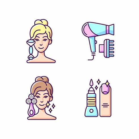 Beauty tools RGB color icons set cover image.