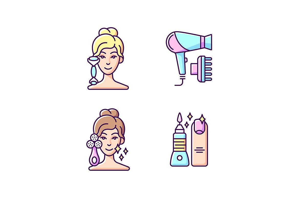 Beauty tools RGB color icons set cover image.