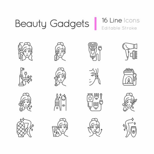 Beauty gadgets linear icons set cover image.