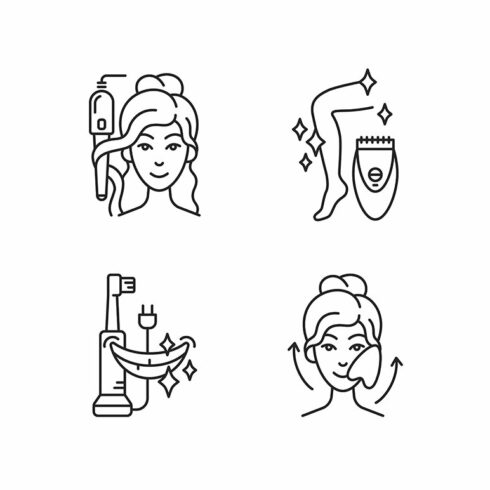 Skin-care tools linear icons set cover image.