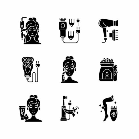 Skincare routine black glyph icons cover image.