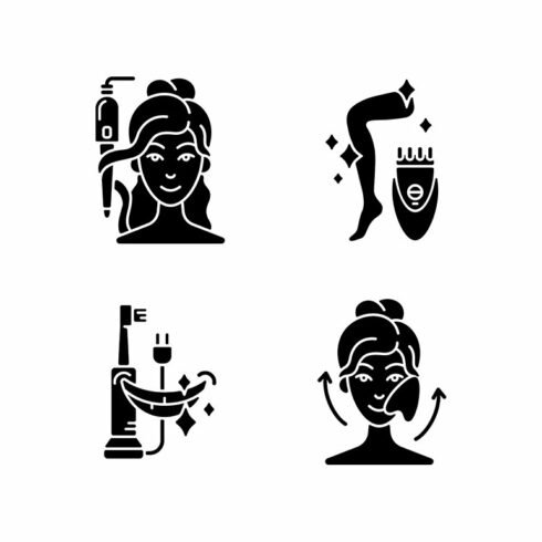Skin-care tools black glyph icons cover image.