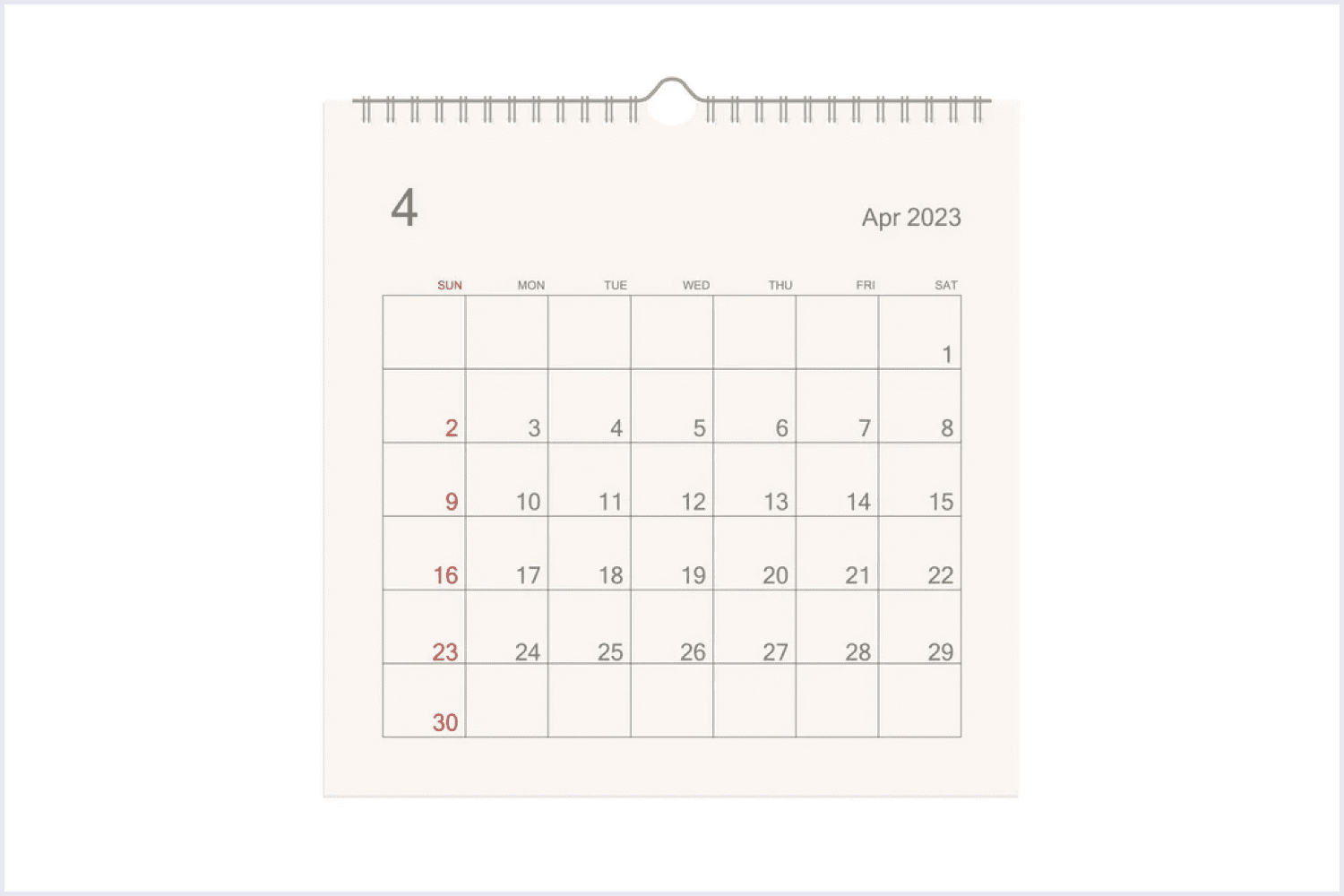 Simple yet sleek monthly template for April 202.