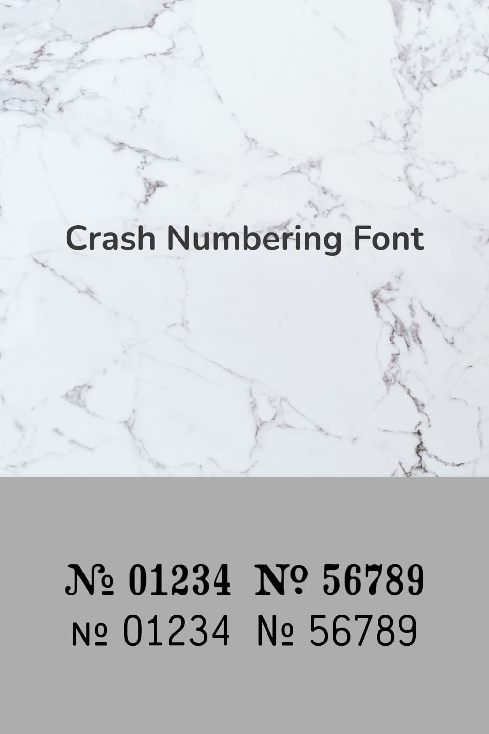 An example of a Crash Numbering Font on a marble background.