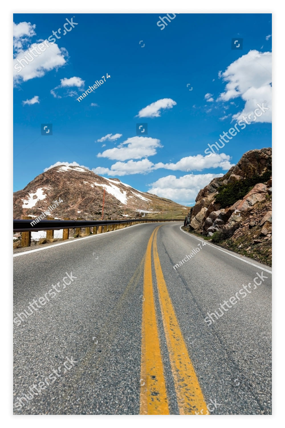 Curvy asphalt road in Beartooth Mountains near Yellowstone National Park.