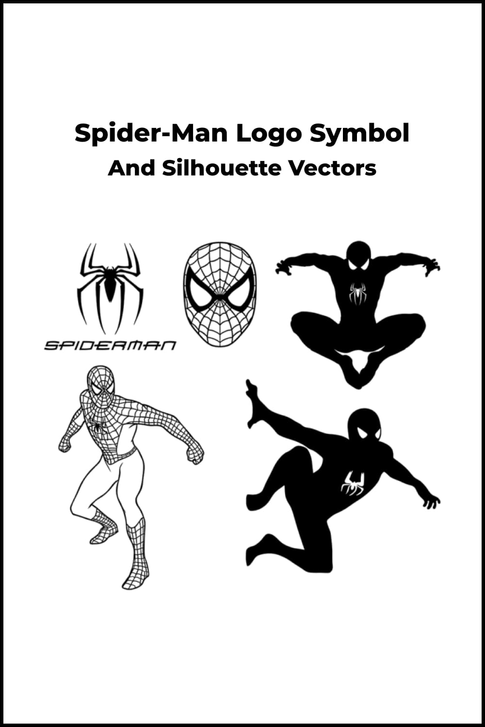 Collage with Spider-Man Logo Symbol and Silhouette Vectors.