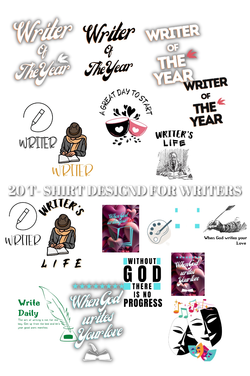 T-shirt Design Bundles For Writers | Writers Writers' T-shirt Design Bundles For Your Print On Demand Business pinterest preview image.