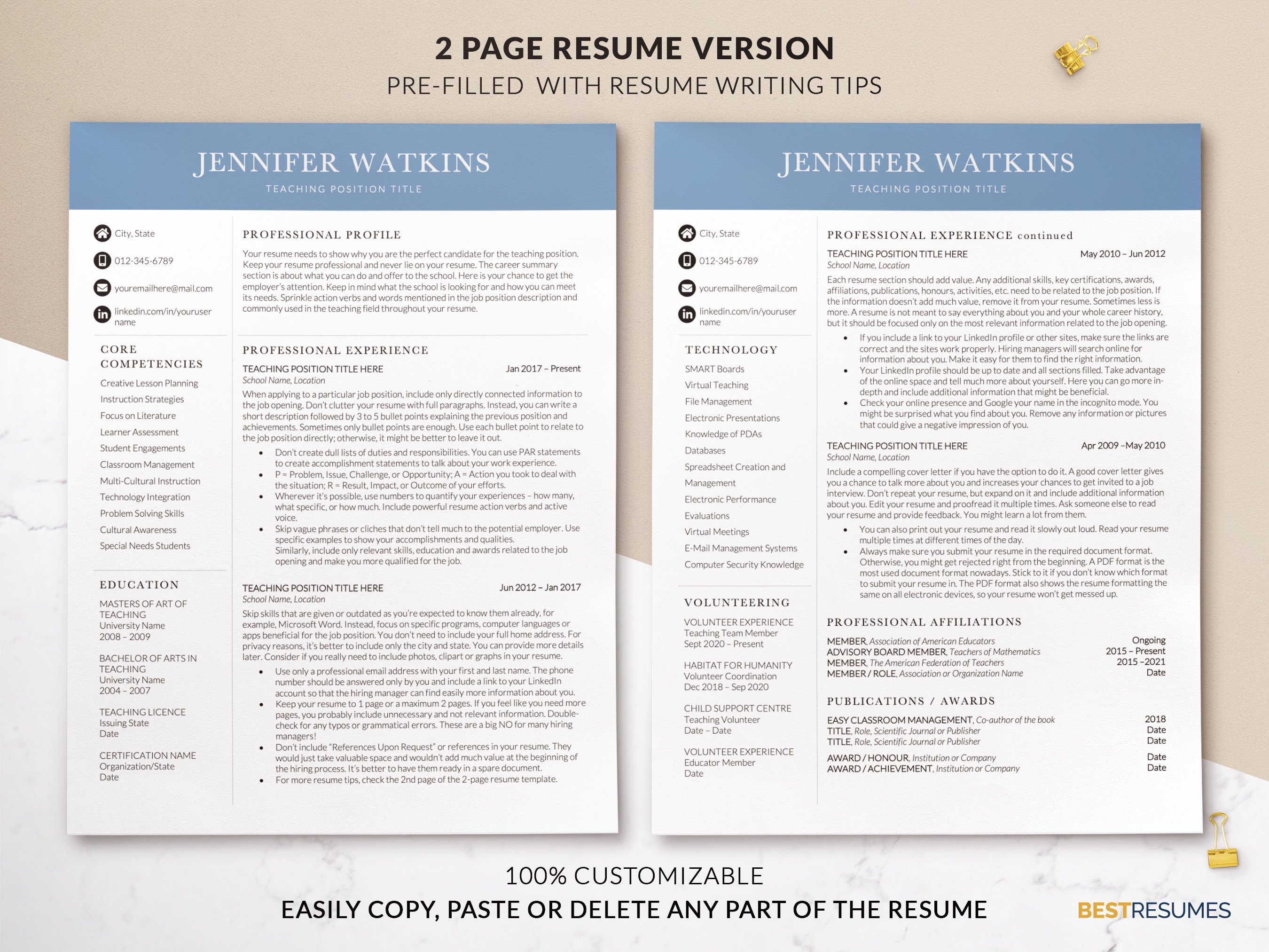 Modern Resume Template for Teachers preview image.