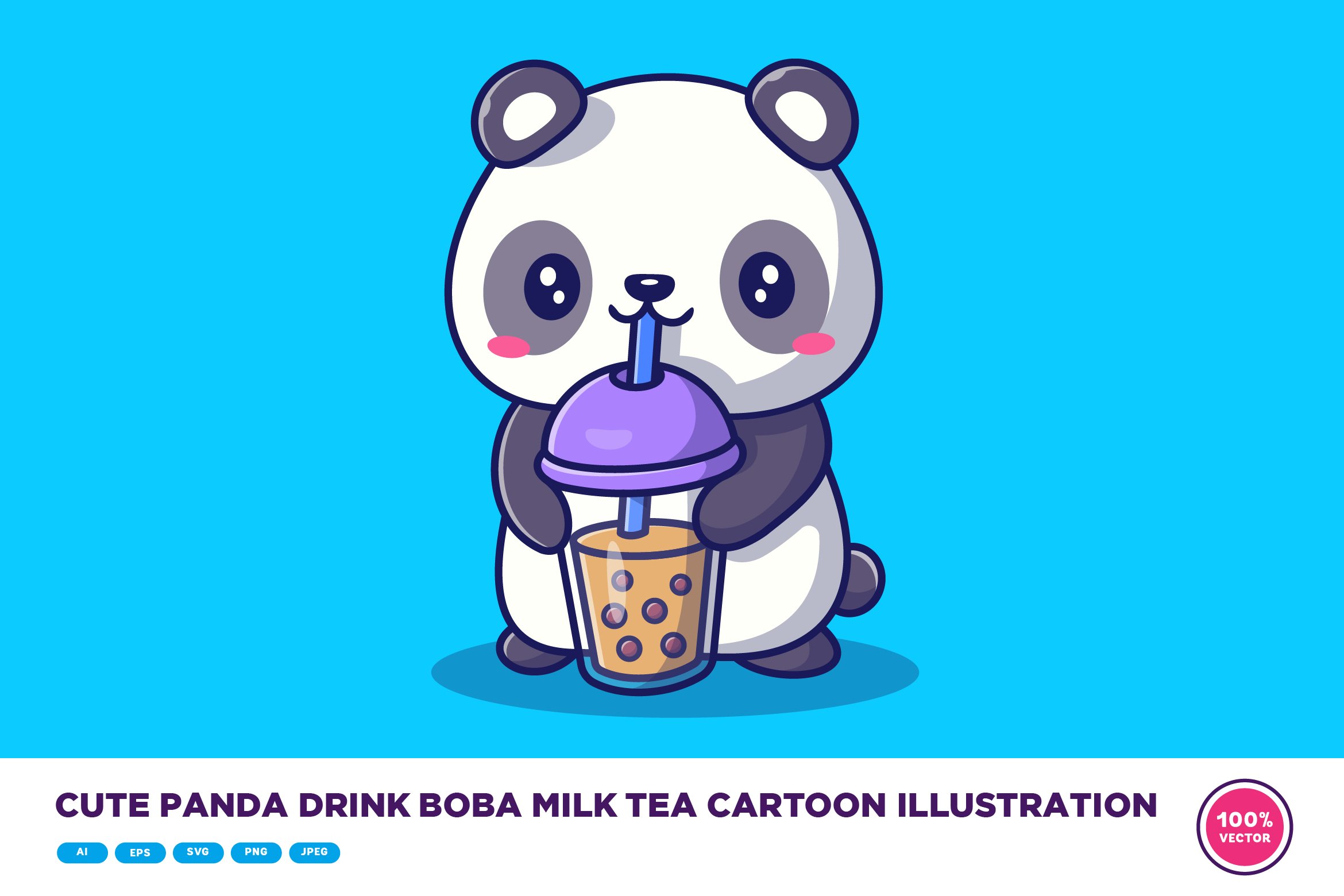 Cute Panda Drink Boba Milk Tea cover image.