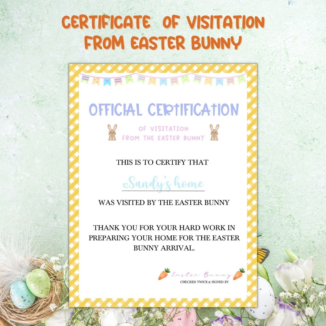 Certificate for an easter bunny.