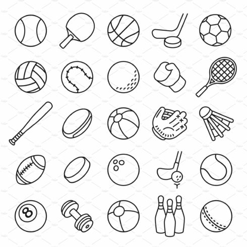 Ball sports line icons. Outline cover image.