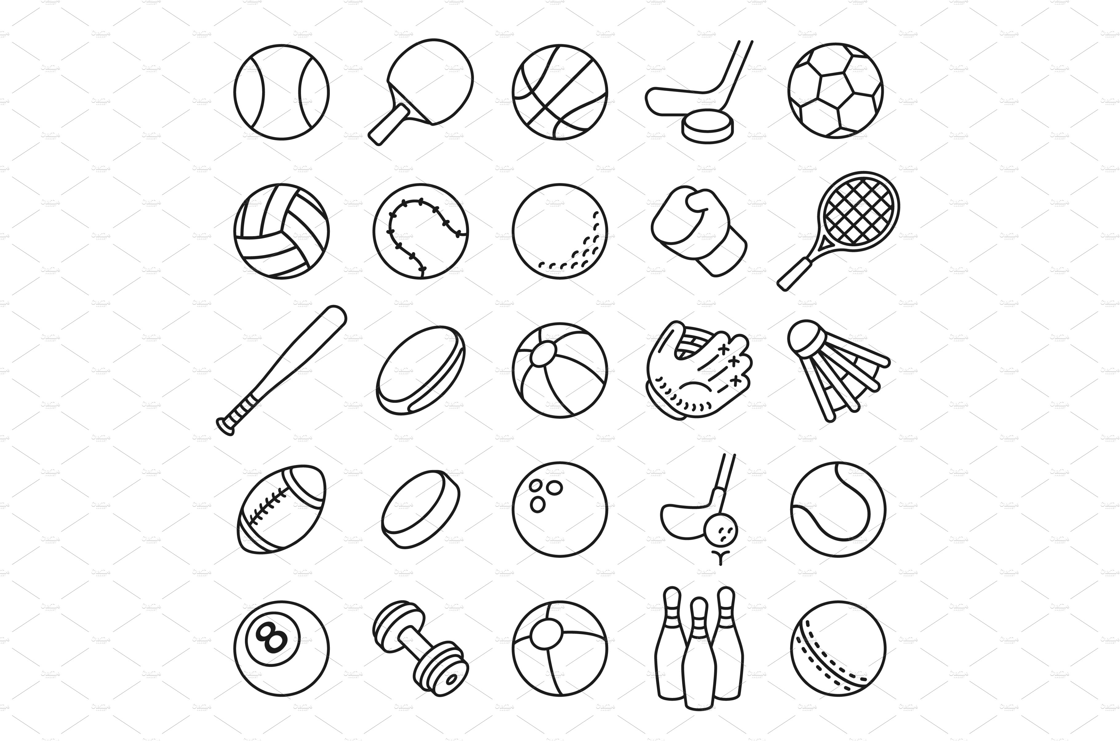 Ball sports line icons. Outline cover image.