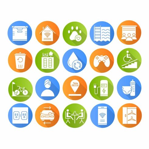 Apartment amenities icons set cover image.
