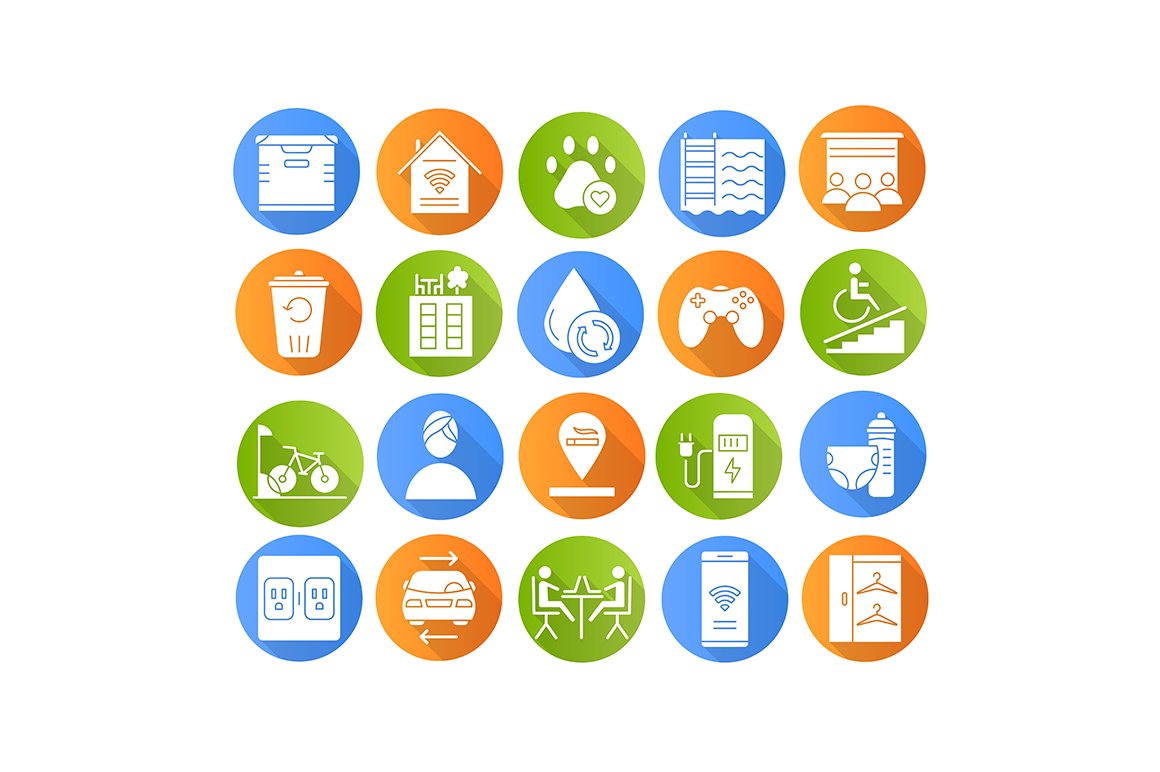 Apartment amenities icons set cover image.