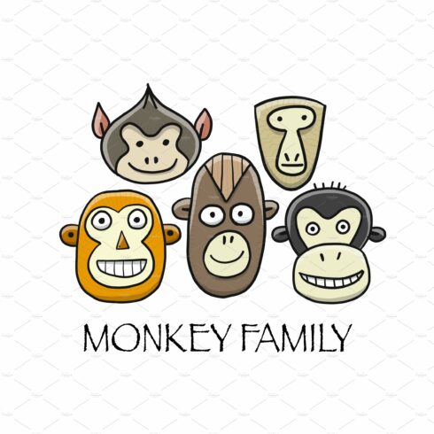 Funny monkey family. Sketch for your cover image.