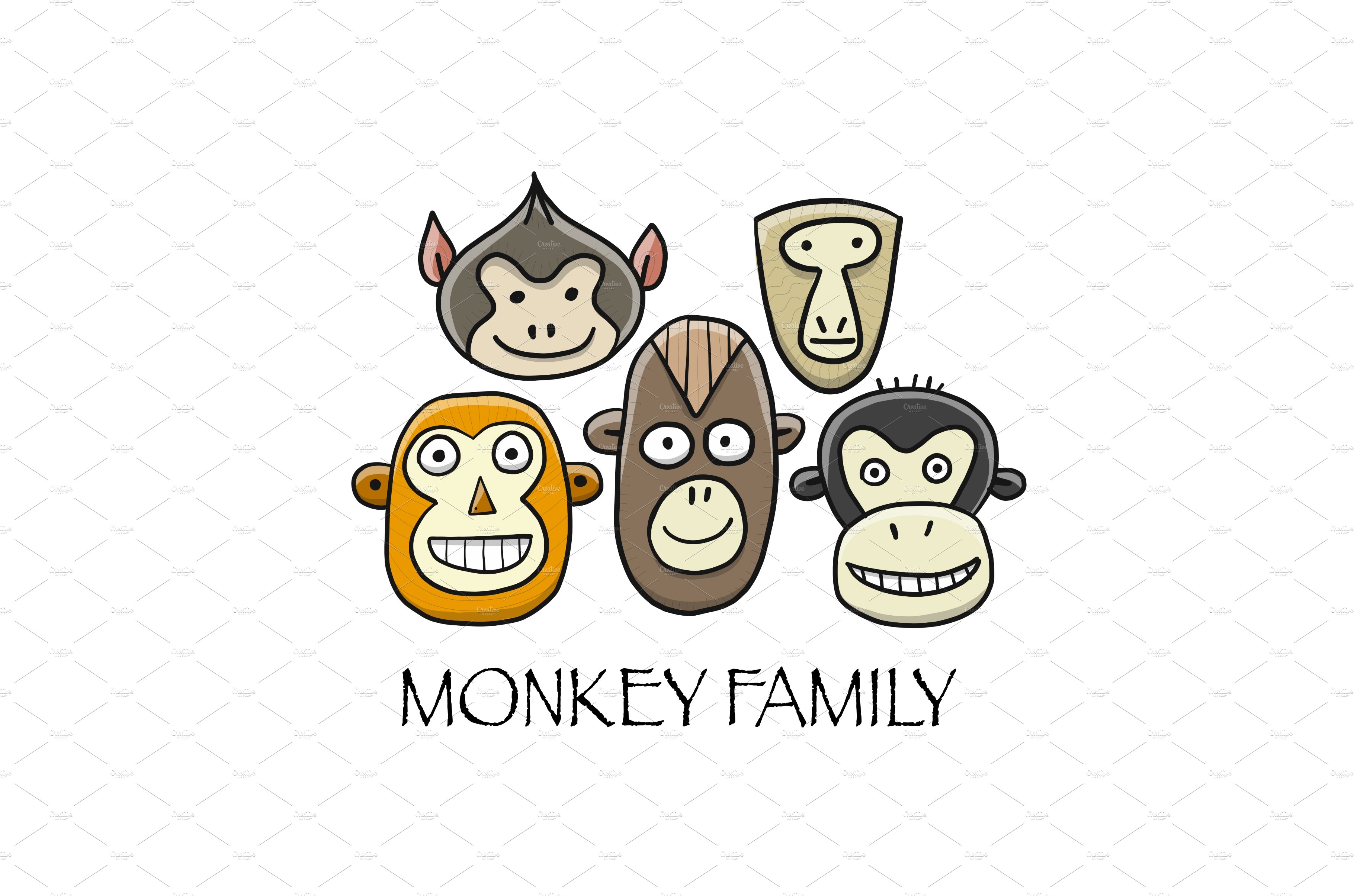 Funny monkey family. Sketch for your cover image.