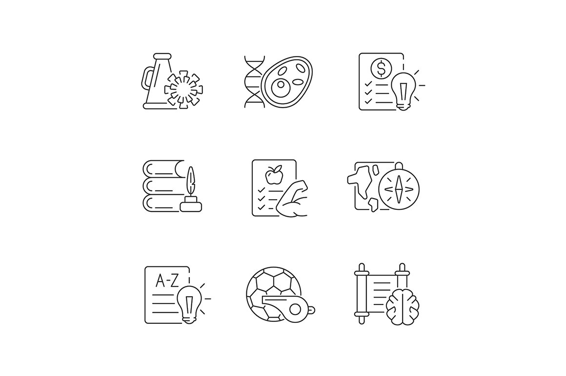 Various school subjects icons set cover image.