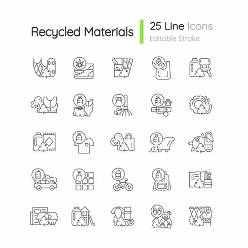 Recycled materials linear icons set cover image.