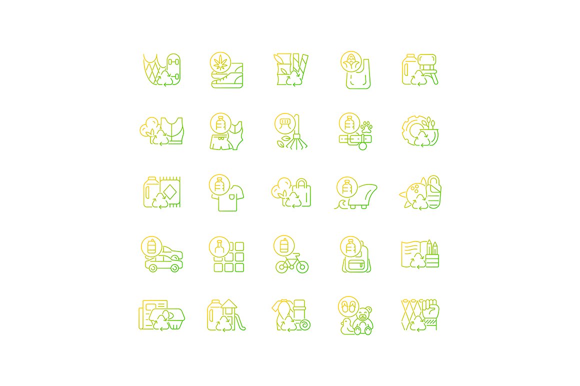 Recycled materials icons set cover image.