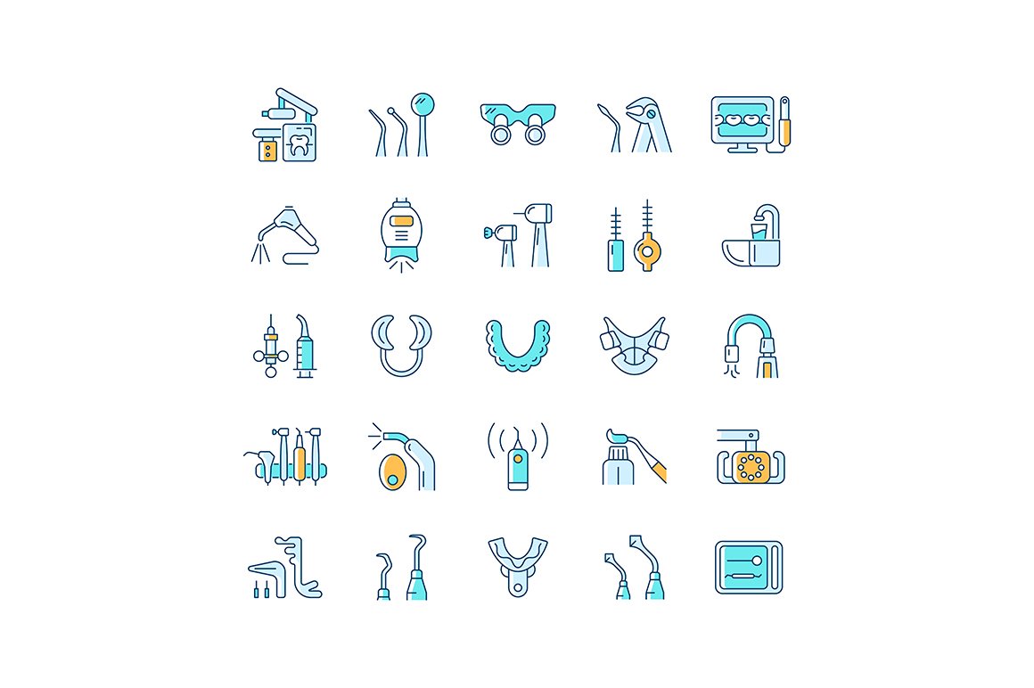 Dentistry tools and materials icons cover image.