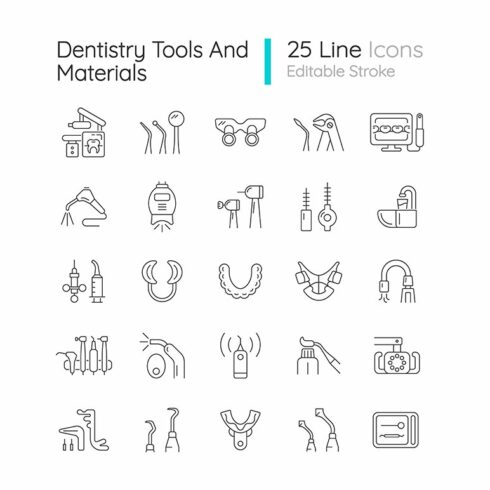 Dentistry tools and materials icons cover image.