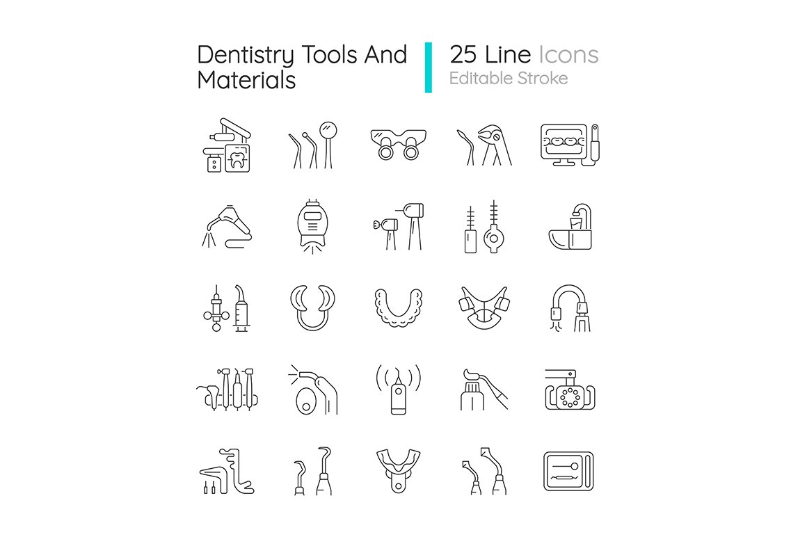 Dentistry tools and materials icons cover image.