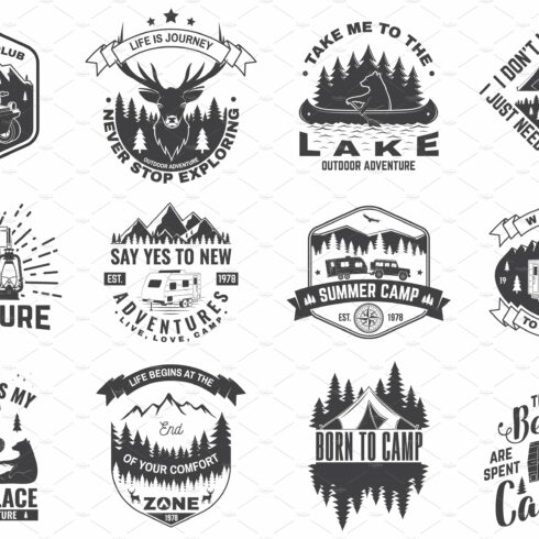 Set of camping badges. Vector cover image.