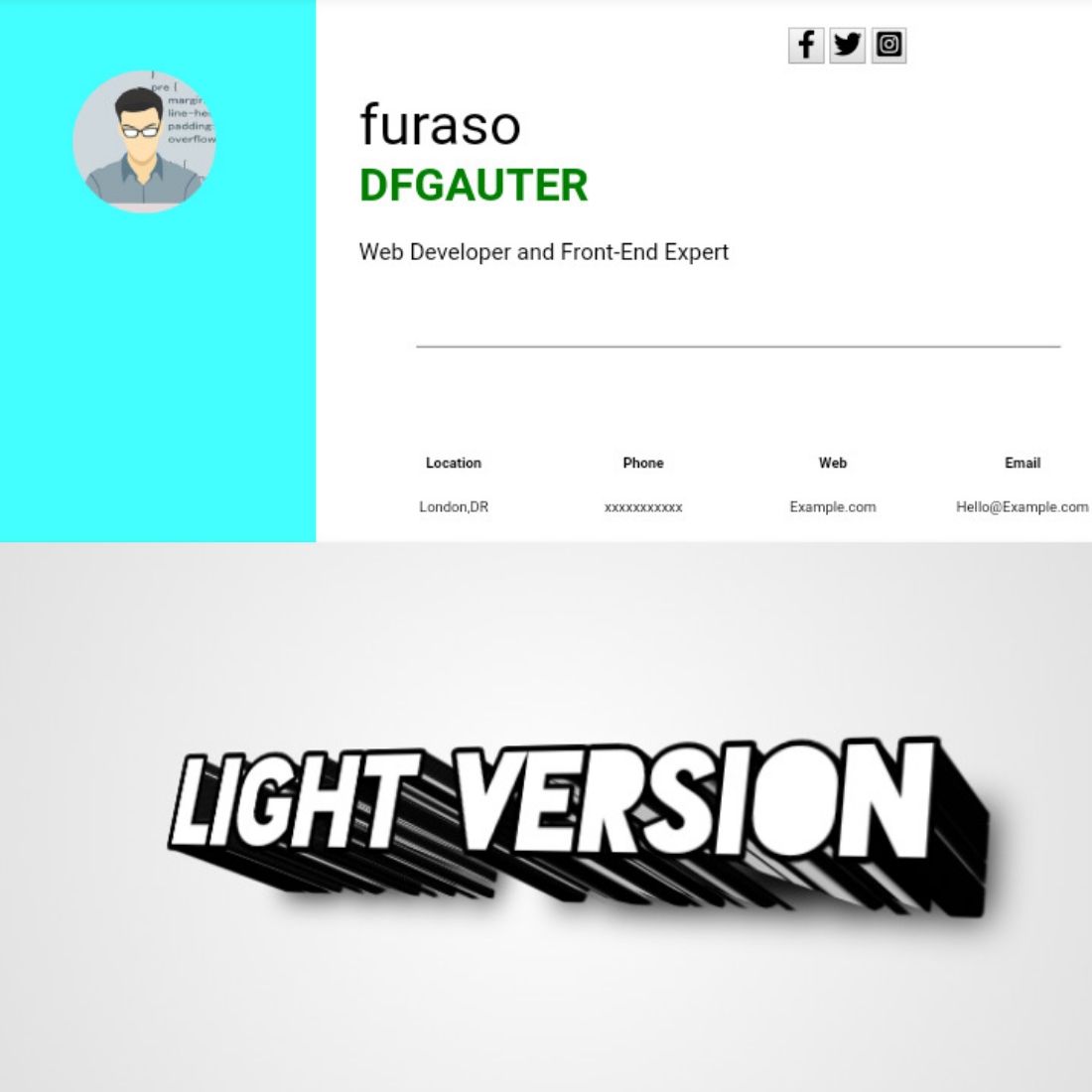 Furaso Dfgauter Single Page Layout Html and CSS CV/Resume Template preview image.