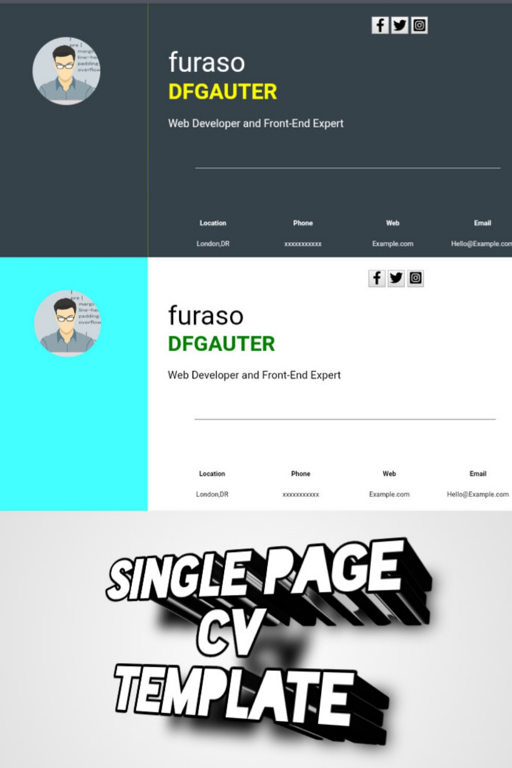 Furaso Dfgauter Single Page Layout Html and CSS CV/Resume Template pinterest preview image.