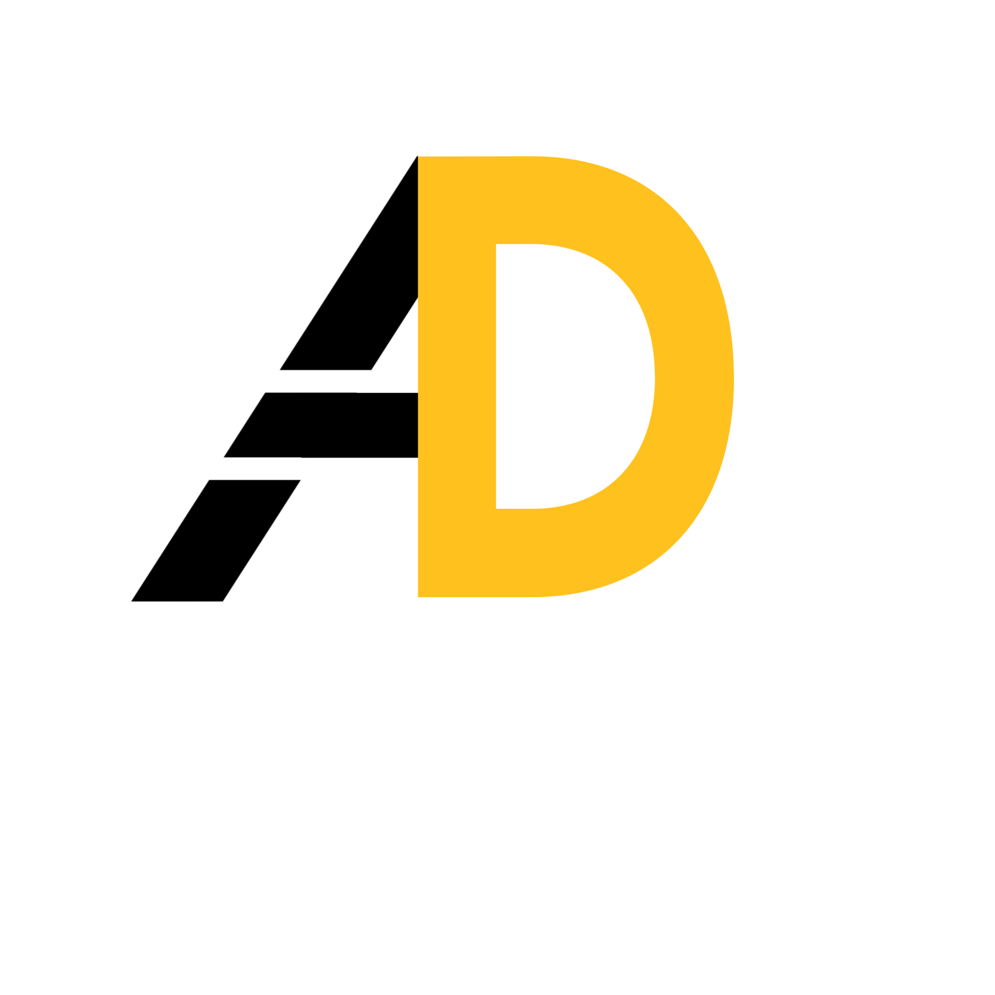 Black and yellow logo with the letter d.