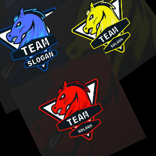Group of four logos with horses on them.